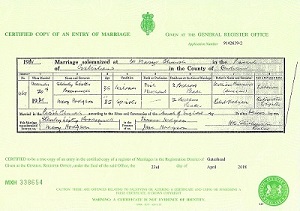 Stan & Mary's Marriage Certificate